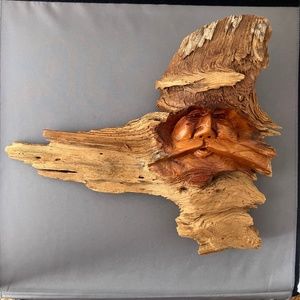 Wood Craving of Man's face w/ hat and mustache